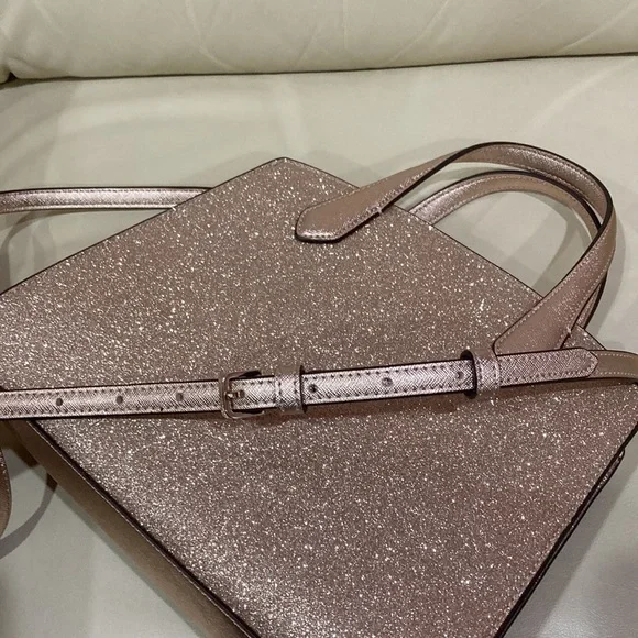 Kate Spade Rose Gold Tinsel Glitter Fabric Sparkle Satchel Purse Bag - Picture 12 of 15